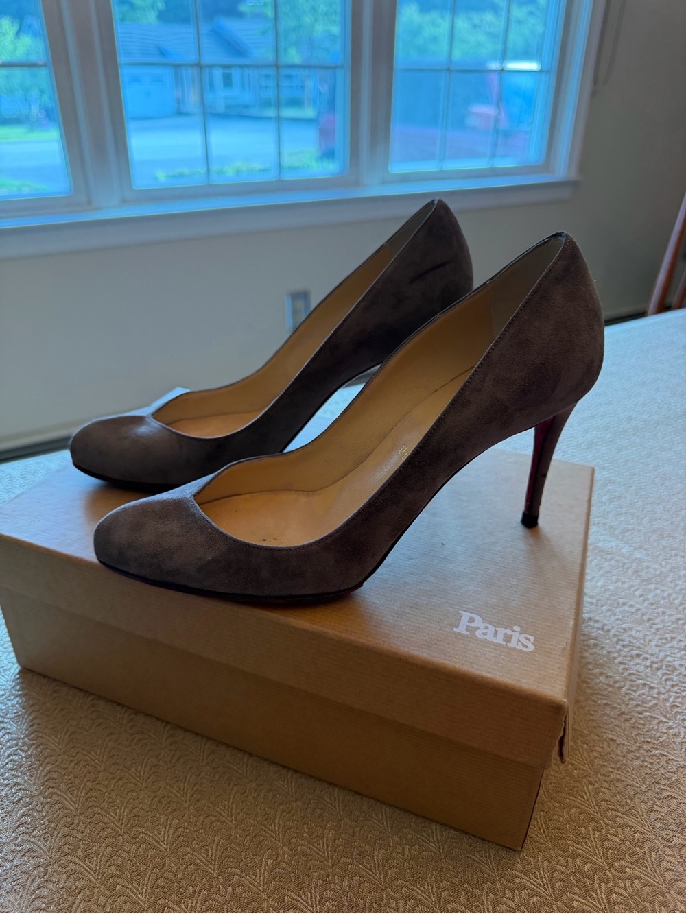 Christian Louboutin Grey Suede Heels